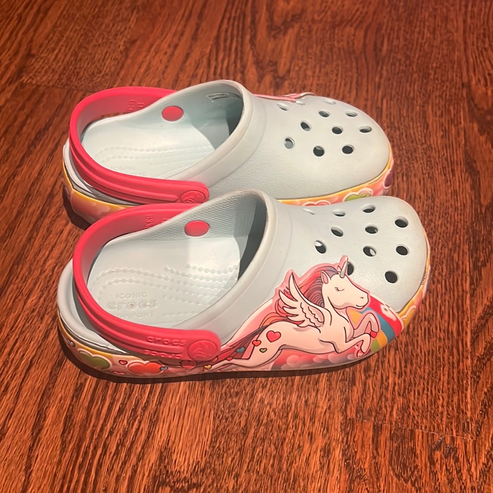 Crocs Size 9, Light Up Unicorn & Hearts
